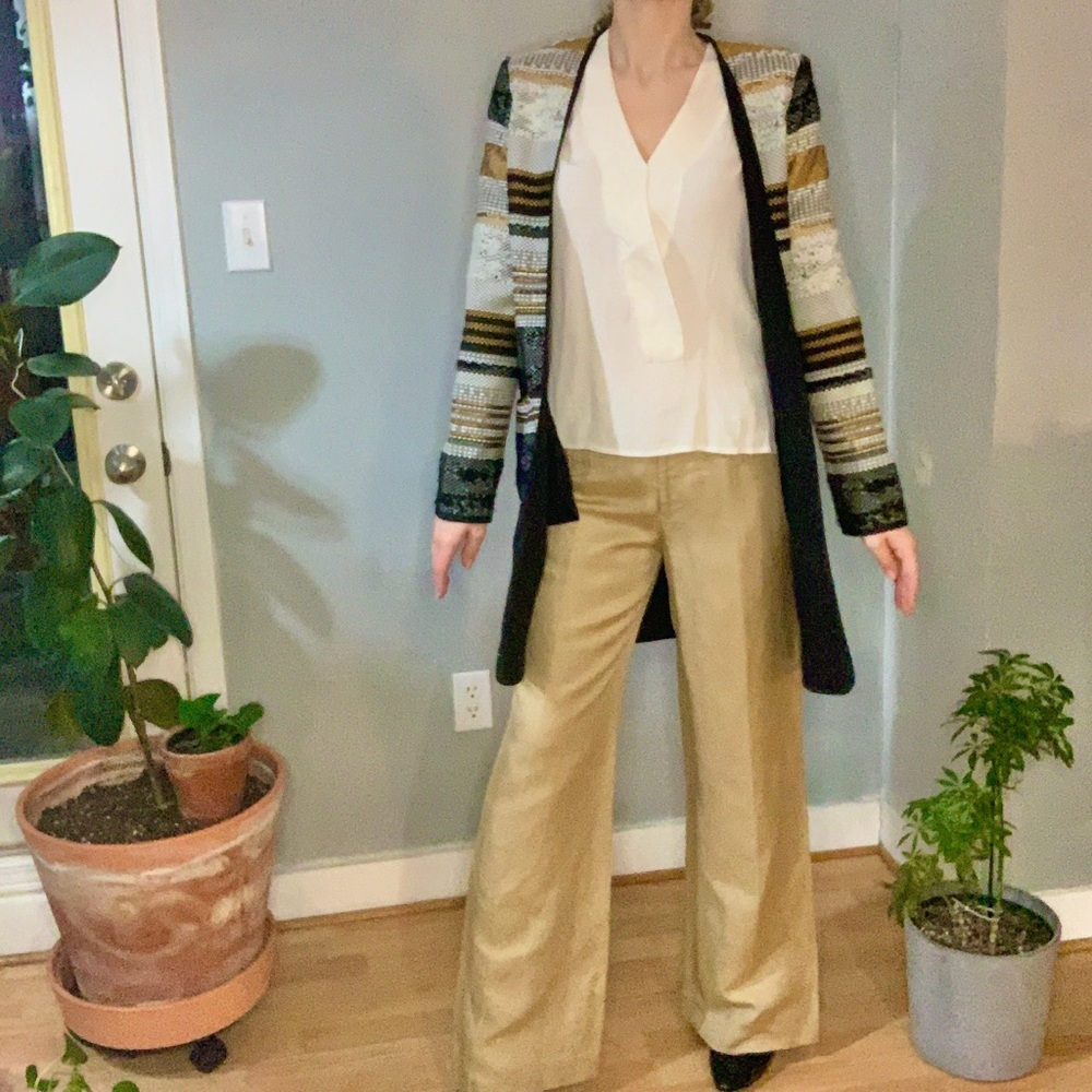 Gucci Women's Y2K mid rise Tan silk blend Wide Leg Pants size IT 40 (US small)
